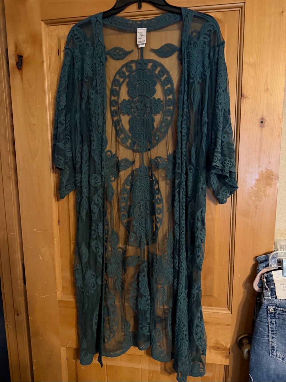 Teal Lace Sheer Kimono Cover-Up